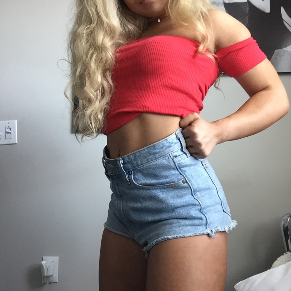 Red off the shoulder crop top